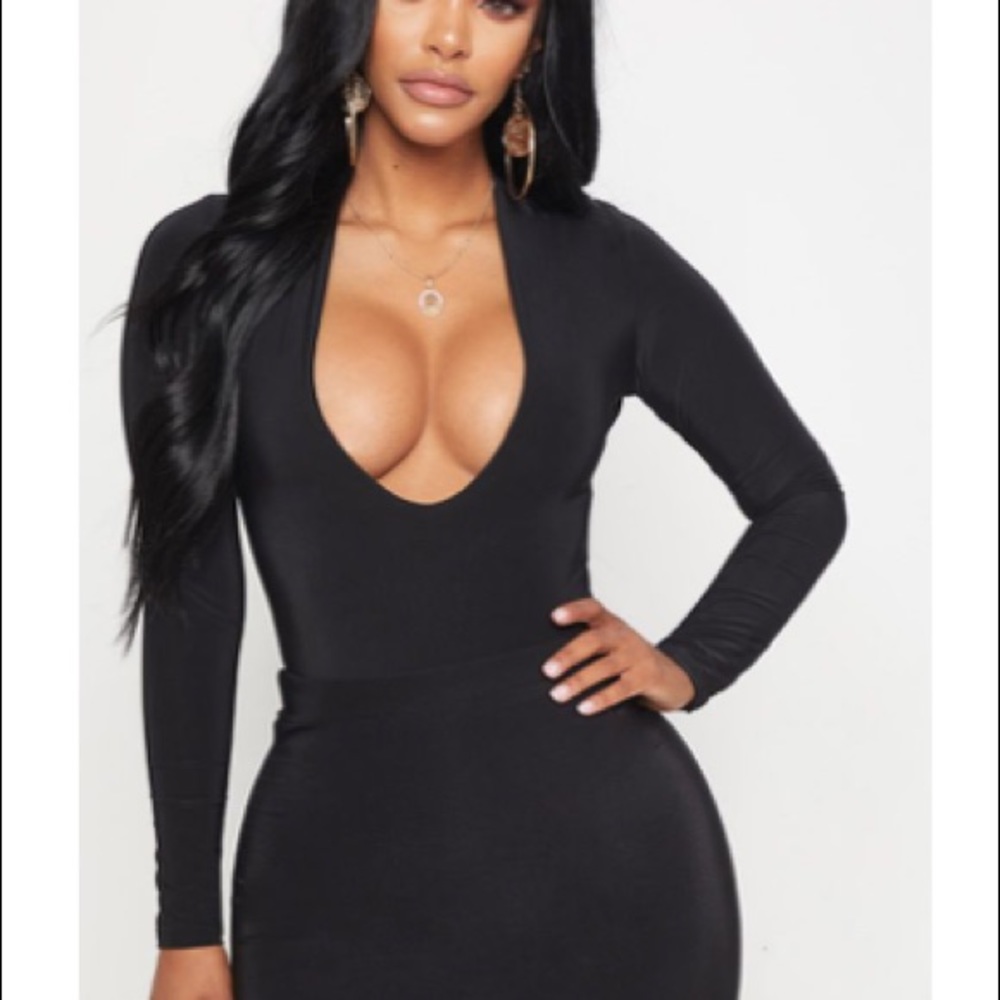 Black Extreme Plunge Bodysuit